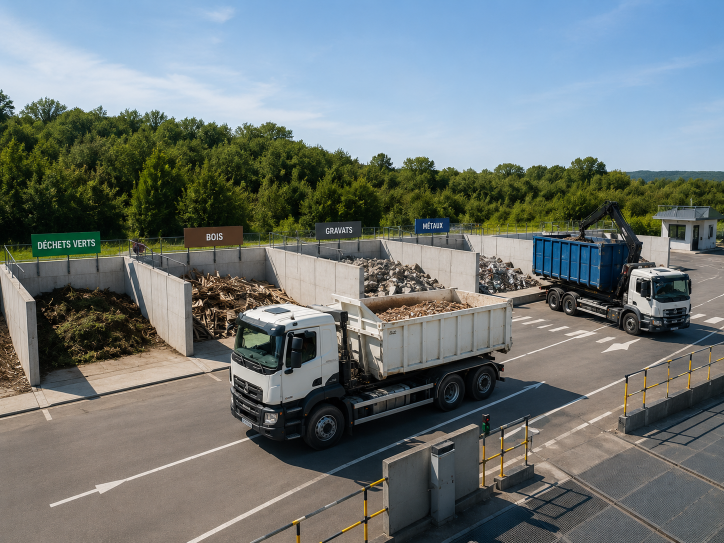 Agent guidant un camion lors du dépôt au centre